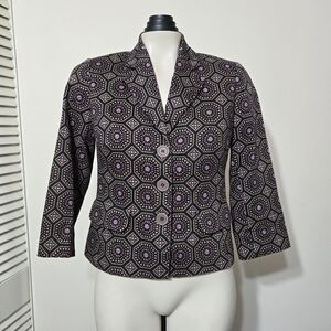 Ann Taylor Loft Brown Geometric 3/4 Sleeve Blazer